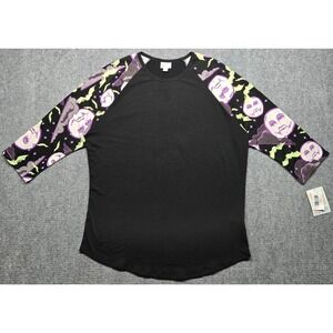 LuLaRoe Randy T-Shirt Womens 2XL Black Printed 3/4 Sleeve Stretch New